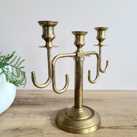 Vintage Solid Brass Mid Century 3 Branches Candleholder. Home Holiday Decor. - Picture 5 of 8